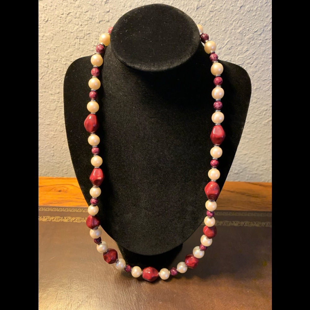 Faux Pearl and Maroon Beads - AGGIE Necklace!